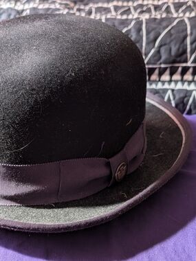 Black Bowler Hat with Purple Ribbon Trim Goorin Brothers Hat